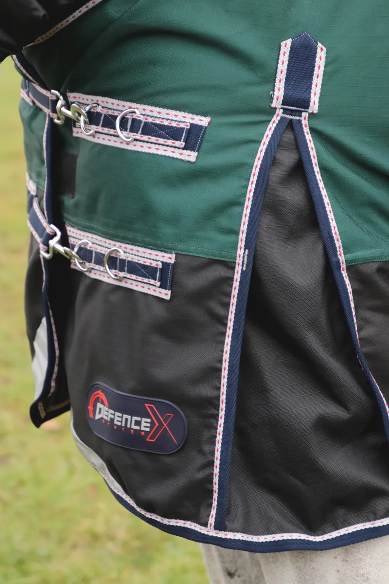 DefenceX System 100g Turnout Rug with Detachable Neck Cover - Black/Green/Navy-1